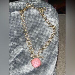 Gold Chain Bracelet with Pink Pendant